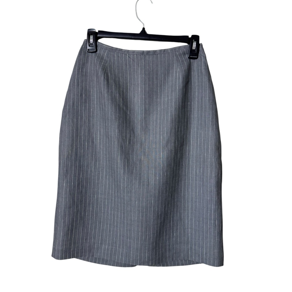 Vintage‎ Linen Pencil Skirt Size 6 Dead Stock Grey Pin Stripe Preppy Twee Career